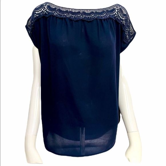 EUC Stitch Fix Collective Concepts Navy Blue Boatneck Blouse MP petites - Picture 1 of 11